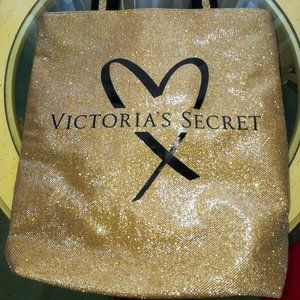 Victorias Secret Gold Glitter Bling Tote Bag